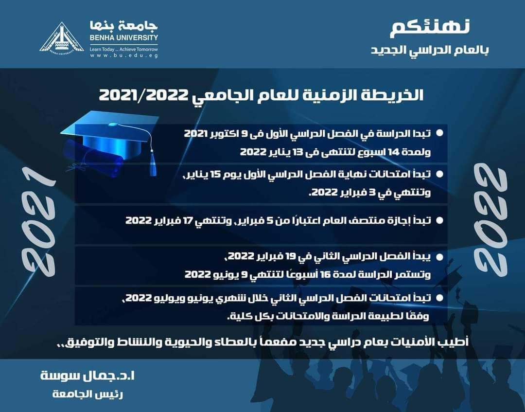 الخريطة الزمنية للعام الجامعى 2021/2022